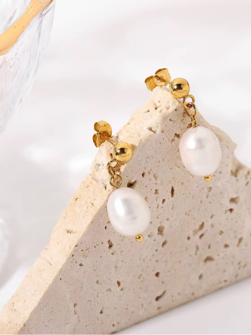 18K Gold Plated Pearl Drop Earrings